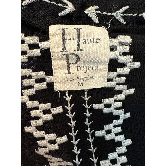 Haute Project Los Angeles black white embroidered asymmetrical cardigan size M - Picture 3 of 7